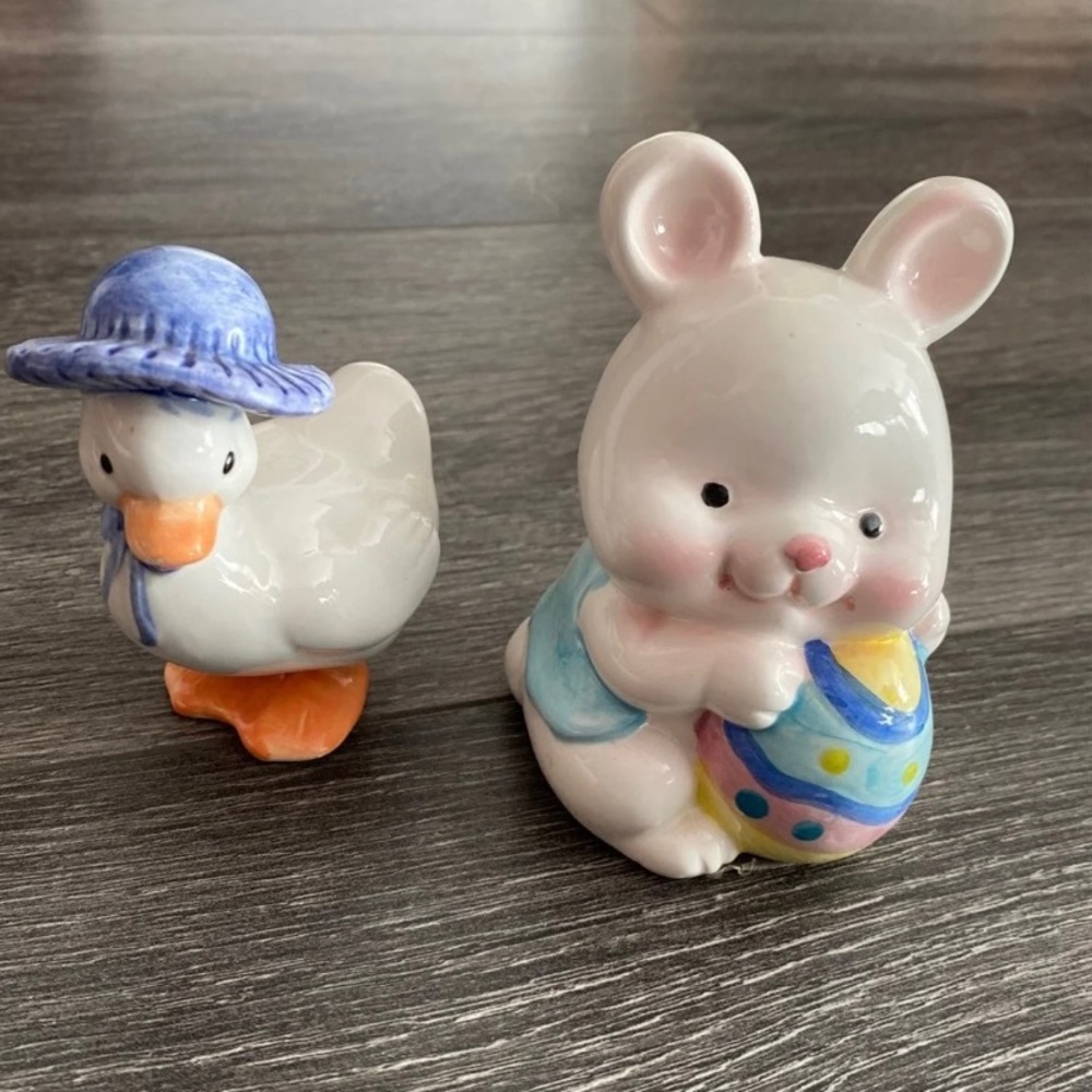 Vintage Enesco porcelain duck and bunny figurines